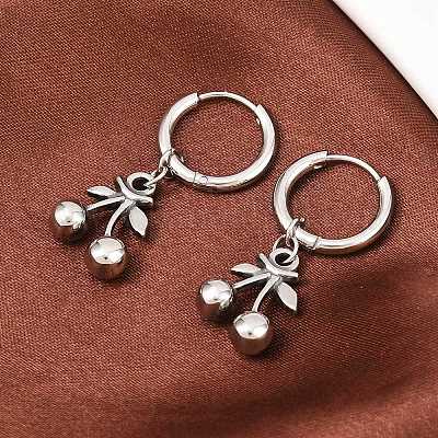 Серьги-кольца с вишнями из хирургической нержавеющей стали 316 EJEW-C160-11A-1