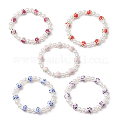 АБС-пластик имитация жемчуга круглые бусины эластичные браслеты для женщин BJEW-JB11606-1