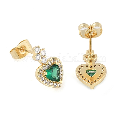 Женские серьги-гвоздики из латуни с микропаве и прозрачным кубическим цирконием EJEW-S225-16G-1