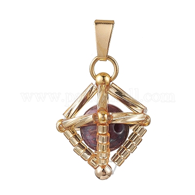 Подвески из натурального тигрового глаза (окрашенного и нагретого) и стеклянных бусин ручной работы PALLOY-MZ00470-04-1