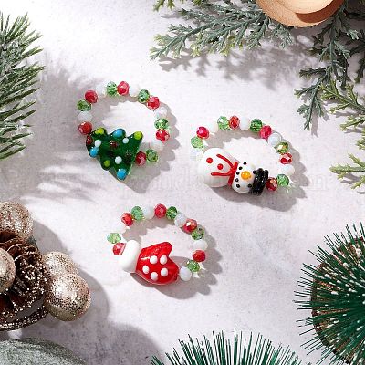 3 шт. рождественские стеклянные и лэмпворк кольца ручной работы для женщин RJEW-TA00208-1