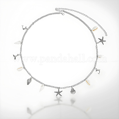 Цепочки с подвесками на талию в форме ракушки из сплава и натуральной морской звезды с пряжкой из сплава AJEW-WH20019-31-1