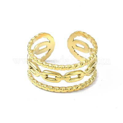 Открытое манжетное кольцо из нержавеющей стали 304 с ионным покрытием (IP) RJEW-L109-035G-1