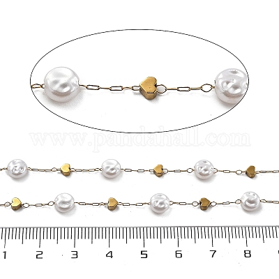 Цепочки из искусственного жемчуга ABS и бусин из нержавеющей стали 304 CHS-K021-07G-02-1