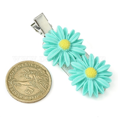 Симпатичные заколки для волос из кожи аллигатора из смолы с ромашками PHAR-JH00097-1