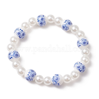АБС-пластик имитация жемчуга круглые бусины эластичные браслеты для женщин BJEW-JB11606-1