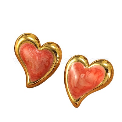 Серьги-гвоздики в форме сердца из нержавеющей стали 304 с эмалью EJEW-Z147-04G-1