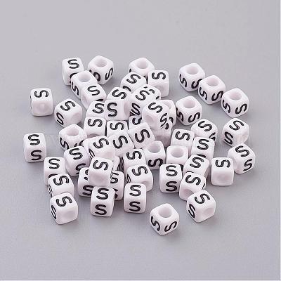6mm Acrylic Alphabet Beads Multi Color Cube Clear Beads with White