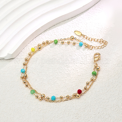 Модные двухслойные регулируемые женские браслеты на щиколотку из латуни и граненого стекла в винтажном стиле FX2573-4-1