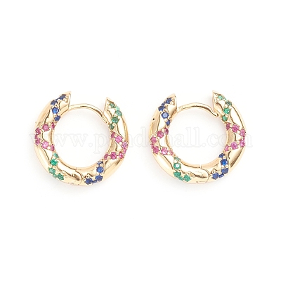 Серьги-кольца из латуни с микро-паве из фианита EJEW-G274-11G-1