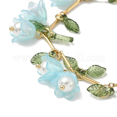 Браслеты с подвесками из акрила и жемчуга в виде цветка BJEW-TA00535-02-1