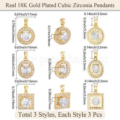 9шт 3 стиля латунные подвески с микропаве и кубическим цирконием KK-BBC0019-44-1