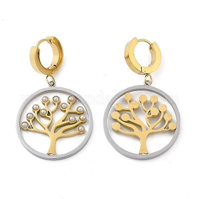 Серьги-кольца из нержавеющей стали 304 с имитацией жемчуга EJEW-M070-07G-1