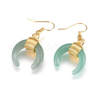 Натуральный зеленый авантюрин болтающийся серьги EJEW-L189-C12-G-1