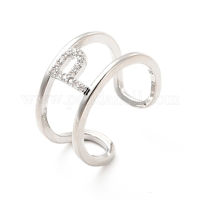 Кольцо-манжета с открытой буквой из прозрачного кубического циркония RJEW-A012-01P-P-1