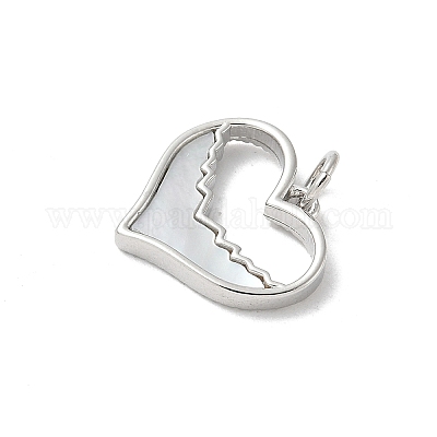 Подвески в виде сердечек из натуральной белой ракушки из латуни с соединительными кольцами KK-S522-08E-P-1