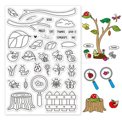 GLOBLELAND Cartoon Insect Clear Stamps Clouds Leaves Fence Silicone Clear Stamp Seals for Cards Making DIY Scrapbooking Photo Journal Album Decor Craft DIY-WH0167-56-615-1