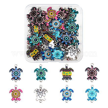 SUPERFINDINGS 48Pcs 8 Colors Alloy Enamel Connector Charms Sea Turtle Connector Charm with Double Loops 24x18mm Platinum Tortoise Link Connectors for Bracelet Earring Jewelry Making ENAM-FH0001-38-1