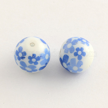 Perles rondes en verre avec motif de fleurs X-GFB-R001-10mm-02-1