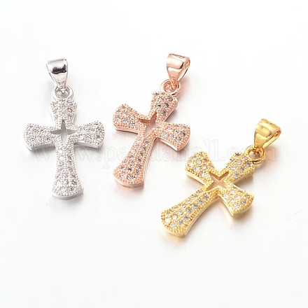 Pendentifs croix en laiton avec zircone cubique de micro pave ZIRC-I014-34-FF-1