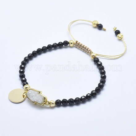 Natürliche schwarze Turmalin geflochtene Perlen Armbänder BJEW-I258-E03-1