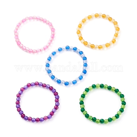 Bracelets extensibles en perles rondes acryliques transparentes pour enfants BJEW-JB06505-1