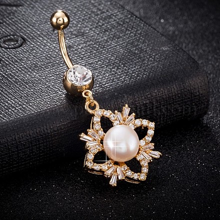 Anello in ottone con zirconi cubici e perla ombelico AJEW-EE0004-05-1