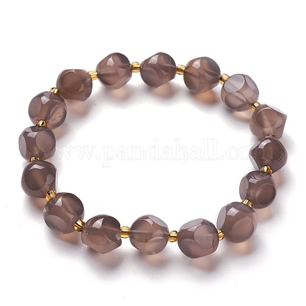 Faceted Natural Grey Agate Stretch Beaded Bracelets BJEW-H543-B04-1