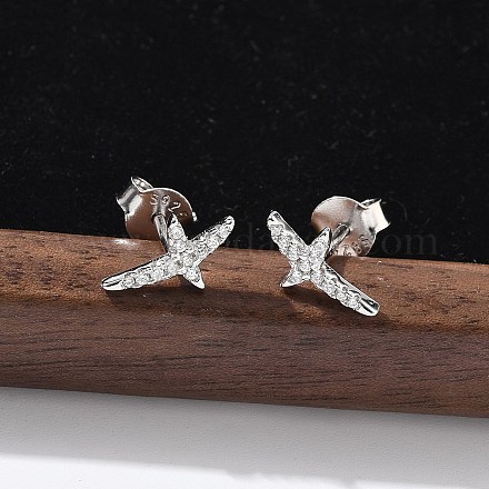 925 серьги-гвоздики из стерлингового серебра с прозрачным кубическим цирконием EJEW-Q032-01D-P-1