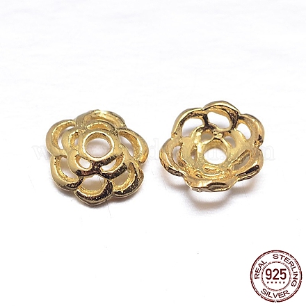 Echte 18k vergoldete 6 Blütenblätter 925 Sterling Silber Perlenkappen STER-M100-20-1
