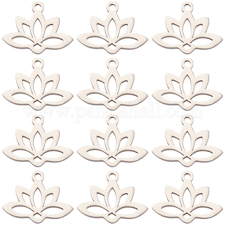 SUNNYCLUE 1 Box 24pcs Lotus Charms Stainless Steel Lotus Flower Charm Chakra Energy Yoga Filigree Joiners Laser Cut Flat Round