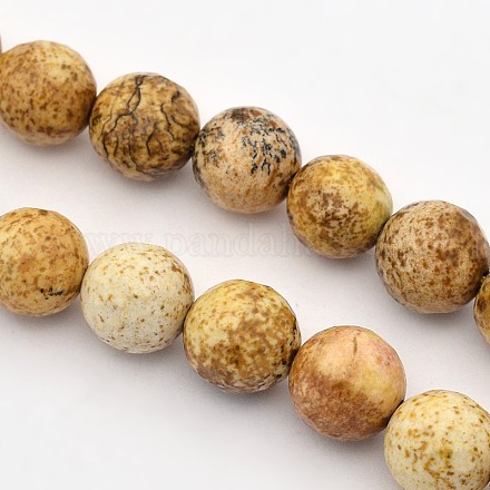 Facettes rondes image naturelle perles de jaspe brins G-E302-089-8mm-1