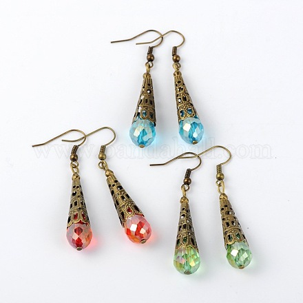 Boucles d'oreilles pendantes en perles de verre en laiton EJEW-JE01362-1