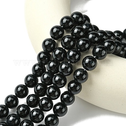 Круглые бусы из натурального черного оникса&nbsp;G-L087-12mm-01-1