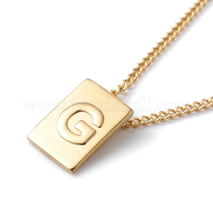 Collier pendentif rectangle lettre initiale en acier titane pour hommes femmes NJEW-E090-01G-07-1