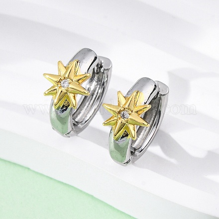 Латунные серьги-кольца из прозрачного кубического циркония EJEW-H158-19A-GP-1