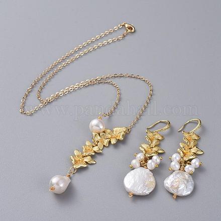 Collane con ciondoli di perle Keshi naturali barocche e set di gioielli con orecchini pendenti SJEW-JS01074-1