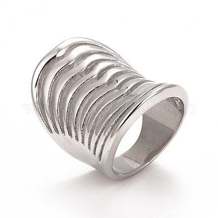 304 anello a fascia larga scanalato in acciaio inossidabile RJEW-C025-35B-P-1
