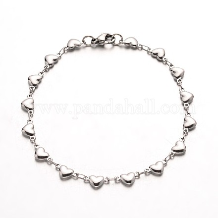 304 Stainless Steel Heart Link Bracelets BJEW-M121-03P-1