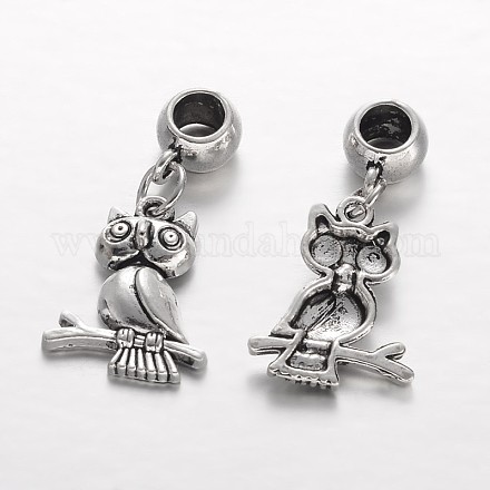 Owl Tibetan Style Alloy European Dangle Charms PALLOY-I116-39AS-1