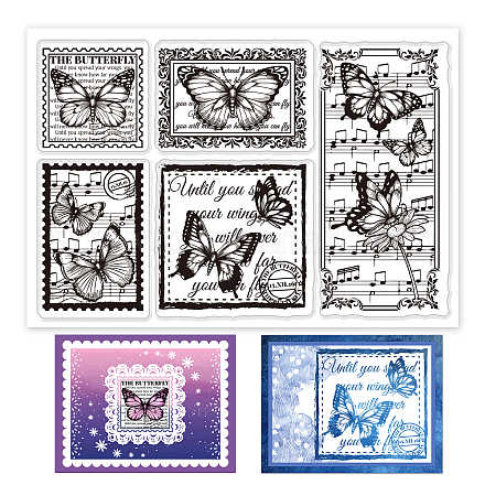 GLOBLELAND Butterfly Stamp Lace Frame Clear Stamps Flower Sheet Music Manuscript Background Silicone Clear Stamp Seals for Cards Making DIY Scrapbooking Photo Journal Album Decoration DIY-WH0167-56-1039-1