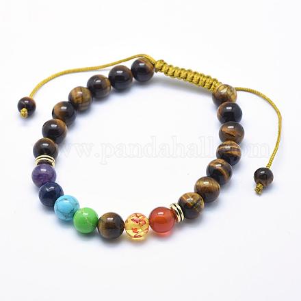 Tigre naturel bracelets tressés oeil de perles BJEW-F276-G02-1