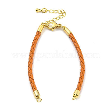 Leather Braided Cord Link Bracelets MAK-K022-01G-04-1