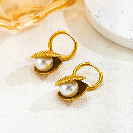 Серьги-кольца из пластика и искусственного жемчуга в форме ракушки из нержавеющей стали 304 FS-WG3C29E-02-1