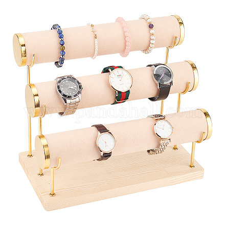 Nbeads présentoir de bracelet en velours à 3 niveau avec barre en T BDIS-WH0006-006A-1