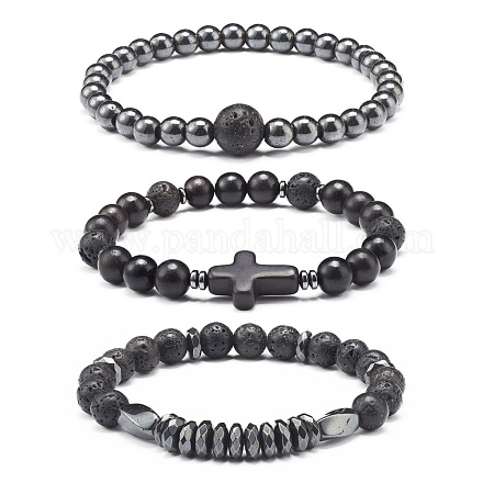 Set di bracciali elastici con perline incrociate a energia energetica per uomo donna BJEW-JB06891-1