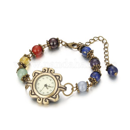 Tibetan Style Alloy Lapis Lazuli Watch Bracelets BJEW-JB01754-06-1