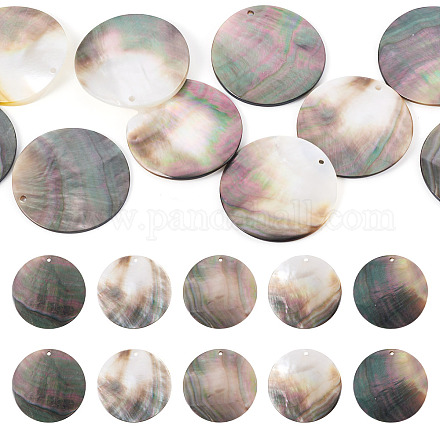 10 шт. плоские круглые подвески-ракушки из натурального черного цвета SSHEL-TA0001-20-1