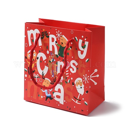 Bolsas de regalo de papel con estampado de santa claus de navidad con asa de cordón de nylon CARB-K003-01C-01-1