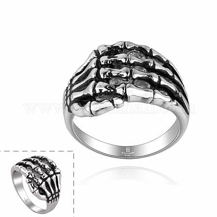 Punk Rock Style 316L Stainless Steel Hollow Skeleton Hand Rings for Men RJEW-BB10161-8-1